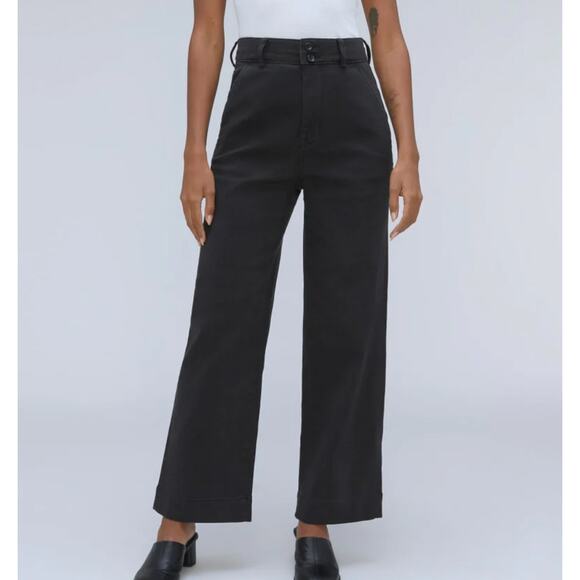 EVERLANE The Organic Cotton Wide Leg Pants Black 12 - Picture 1 of 13